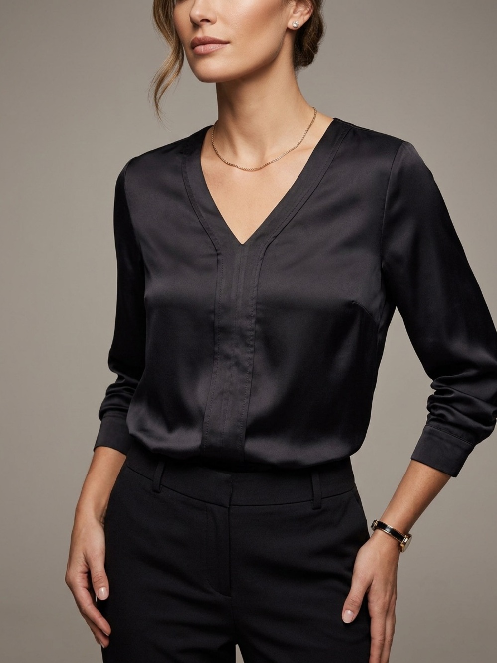 Ricki's Black Satin V-Neck Blouse